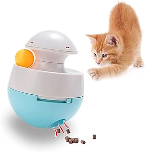 Andiker Cat Food Toy Slow Feeder Dispenser, Kitten Tumbler Ball Interactive Kitty Treat Toys Slow Eating for Indoor Cats and Puppy with Roller Ball Track (S, Blue)