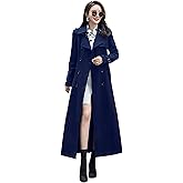 ebossy Women's Double Breasted Duster Trench Coat Slim Full Length Maxi Long Overcoat