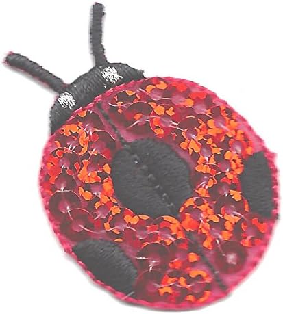 SET OF 2 - LADYBUGS-RED SEQUINS w/ BLACK DOTS (LG)-Iron On Patch, Insects