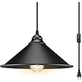LYOOWNG Plug in Pendant Light, Bigger Hanging Lights with Plug in Cord On/Off Switch, 13FT Industrial Plugin Hanging Light, Vintage Pendant Lights Fixture, Big Black