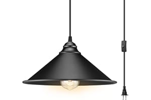 LYOOWNG Plug in Pendant Light, Bigger Hanging Lights with Plug in Cord On/Off Switch, 13FT Industrial Plugin Hanging Light, Vintage Pendant Lights Fixture, Big Black