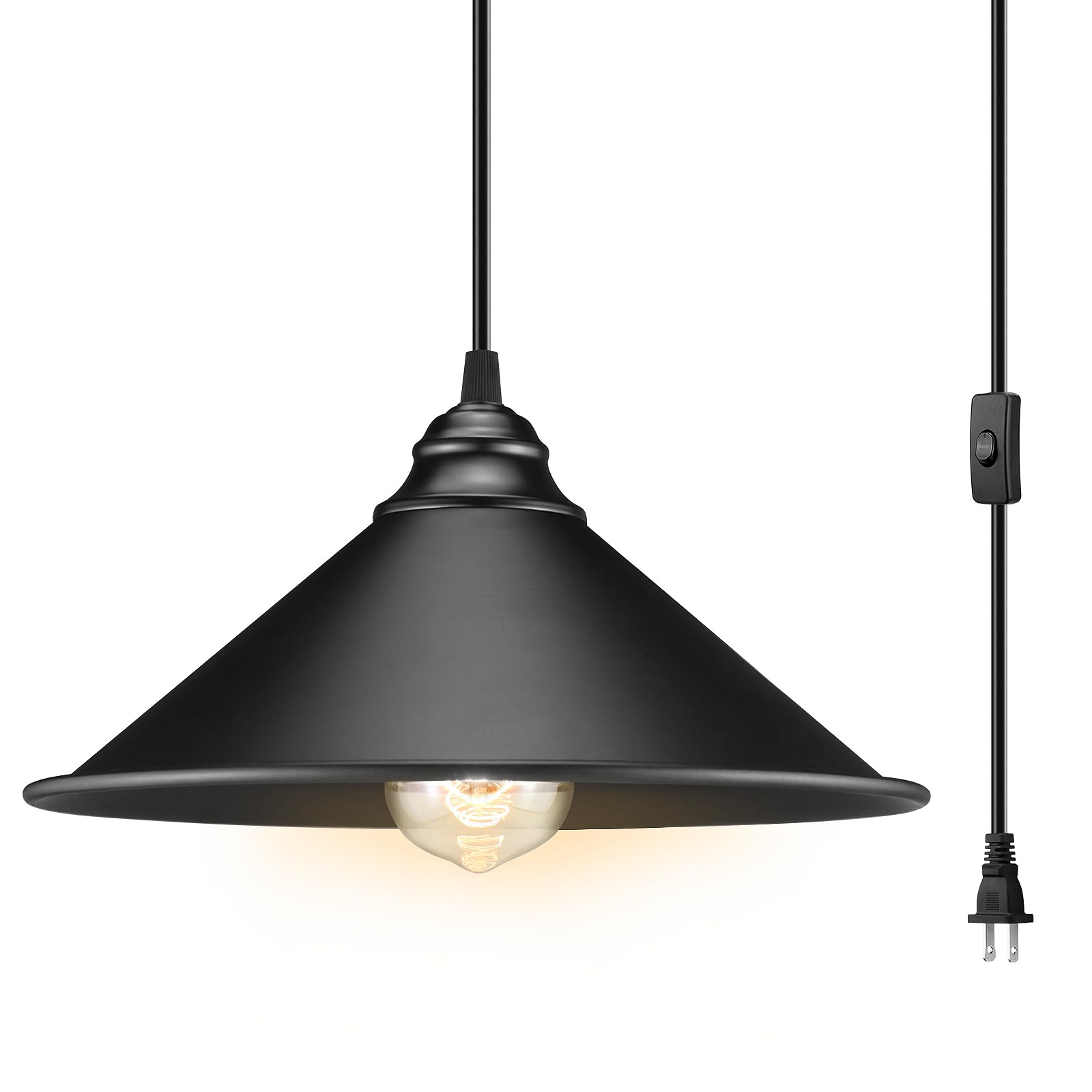 Photo 1 of LYOOWNG Plug in Pendant Light, Bigger Hanging Lights with Plug in Cord On/Off Switch, 13FT Industrial Plugin Hanging Light, Vintage Pendant Lights Fixture, Big Black