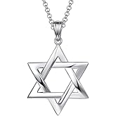 FANCIME White Gold Plated 925 Sterling Silver Star Of David Polished Shiny Pendant Necklace for Men, 19.7-INCH