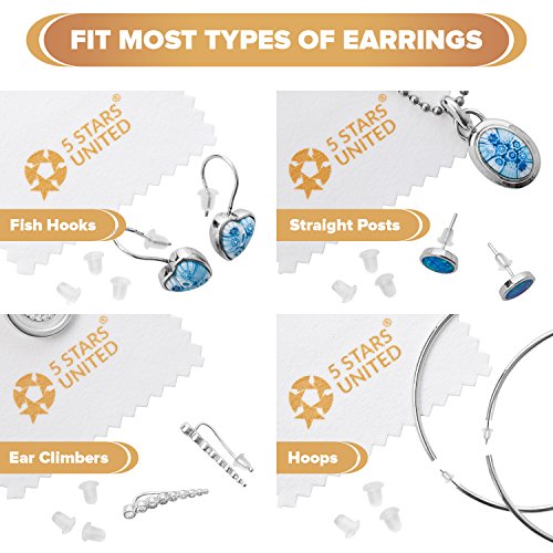 image for 5 STARS UNITED Earring Backs Rubber Secure Backings - Replacements, 10