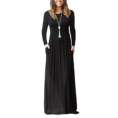 Euovmy Womens Long Sleeve Loose Plain Maxi Dresses Dominican Republic | Ubuy