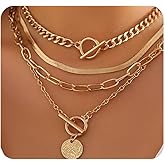 GIGB PBDK Chunky Gold Layered Necklaces for Women Paper Clip Snake Link Stackable Necklaces Goth Coin Pendant Toggle Necklace Set Trendy Everyday Jewelry