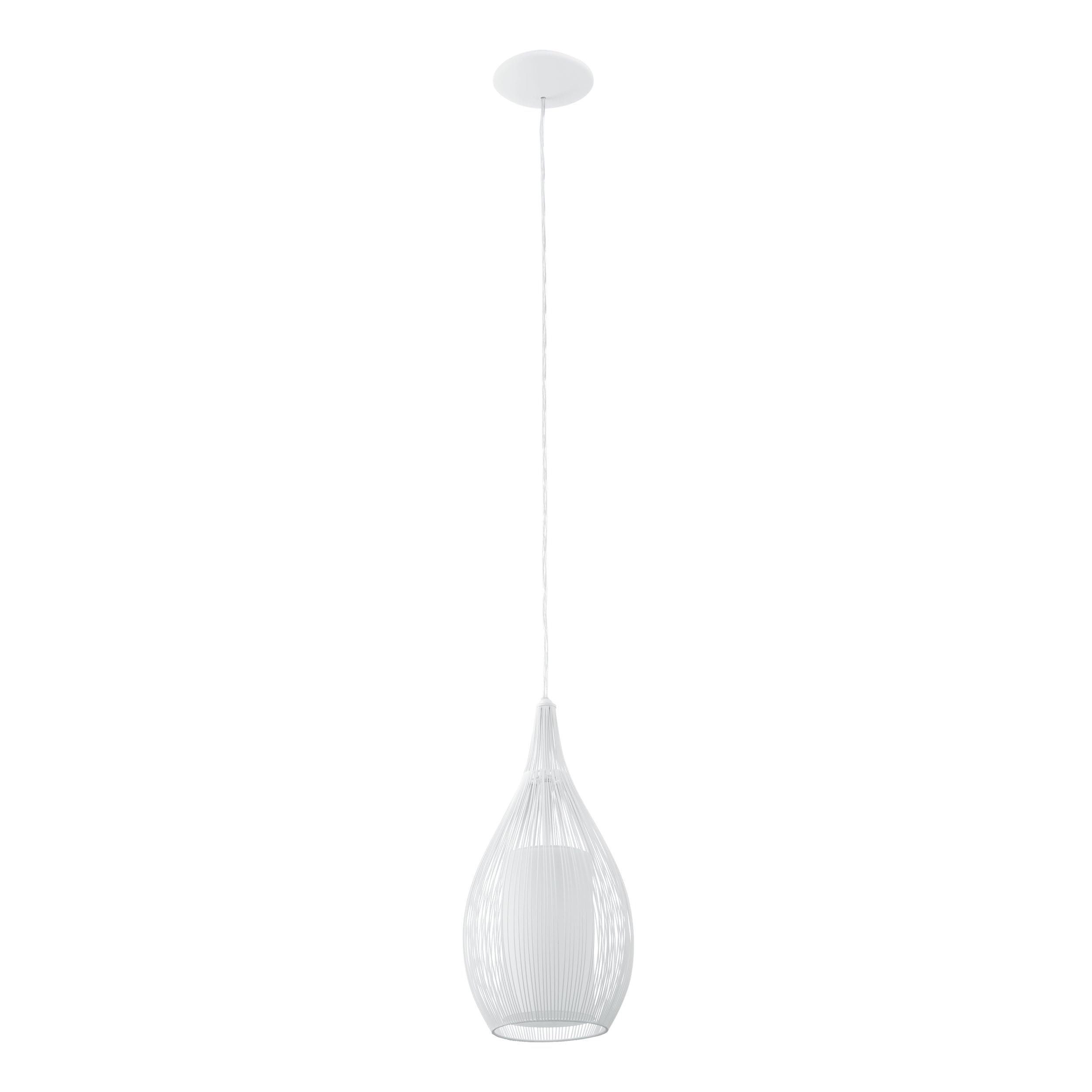 Eglo Pendant Lamp Razoni, 1 Bulb Hanging Lights, Material: Steel, Glass: Satin, Colour: White, Socket: E27