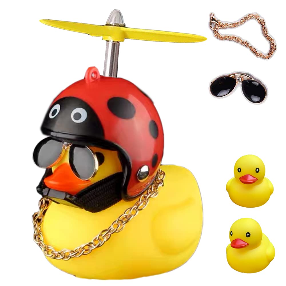 ACEDOAMARE Duck Bike Bell, Cute Rubber Yellow Duck Bicycle Accessories with LED Light Propeller Helmet Squeeze Horns for Cycling Motorcycle Car Handlebar Bicycle (Beetle)