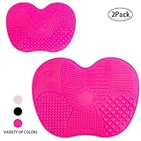 Makeup Brushes Cleaning Mat, LEOKOR Makeup Brush Cleaner Pad Set of 2 Cosmetic Brush Cleaning Mat Washing Tool with Suction Cup (Rose)