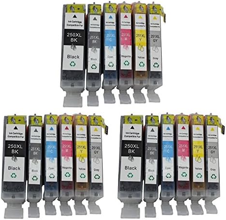 ECOMAX 18 Pack PGI-250XLBK CLI-251XL B/C/M/Y/G New Compatible HY Ink Cartridge for PIXMA iP7250, PIXMA iP8720, PIXMA iP8750, PIXMA MG5450, MG5520, MG5620, MG6320, MG6350, MG6420, MG7120, MG7150