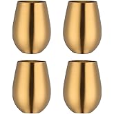 Buyer Star 304 Stainless Steel Wine Glasses Set of 4 - Large 17 oz Outdoor Stemless Wine Tumblers - 100% Unbreakable & Stemless Metal Drinking Cups for Home and Outdoors Dishwasher safe (Gold)