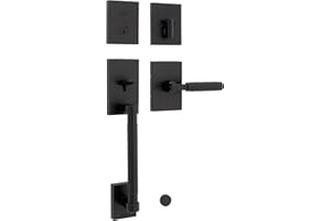 Kwikset Prava Front Door Lock Handle and Deadbolt Set, Entry Handleset Exterior with Interior Reversible Lever, Matte Black, Pick Resistant SmartKey Rekey Deadbolt Security, with Microban Protection