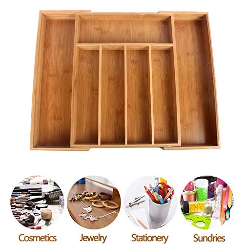 G-LEAF Bamboo Expandable Cutlery Tray Utensil Flatware, Tray Drawer Organizer
