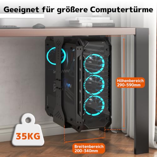 PUTORSEN PC Holder Under Desk, Maximum Width up to 340 mm, up to 35 kg Load Capacity, PC Underdesk Mount with Protective Pad, Heavy Duty Computer Case, Black