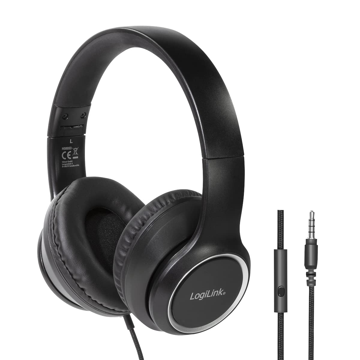 Logilink HS0053 Stereo Headset with Microphone, with Integrated Controls, Soft Over-Ear Ear Cushions and Easily Adjustable Headband, Black, Normal