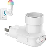Plug in Light Socket, 3 Prong Light Bulb Socket Adapter, Outlet to Socket Adapter, 360&deg; Rotatable Plug with On/Off Switch (ETL Listed, White)