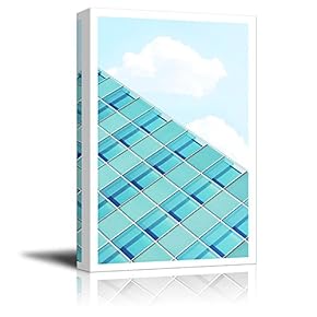 Canvas Wall Art - Fresh Teal Color Tone Modern Building Drawing - Giclee Print Gallery Wrap Modern Home Art Ready to Hang - 12" x 18"