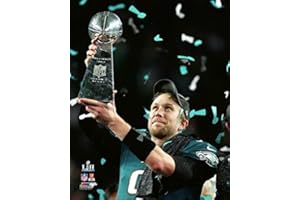 LEGENDS GALLERY Philadelphia Eagles S. B. 52 MVP Nick Foles Holds The S.B. Trophy. 8x10 Photo, Picture
