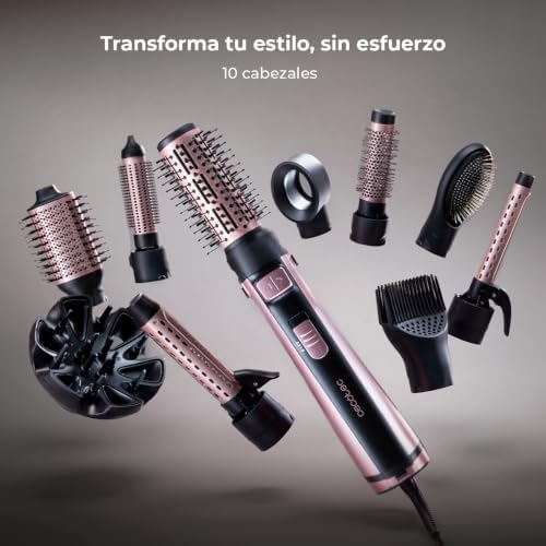 Cepillo de Aire Moldeador con 10 Cabezales CeramicCare 10in1 AirBrush Gyro. 1100W, Función Rotativa, Tecnología Iónica, Revestimiento Cerámico, 3 Modos de Velocidad y Temperatura, Punta Fría