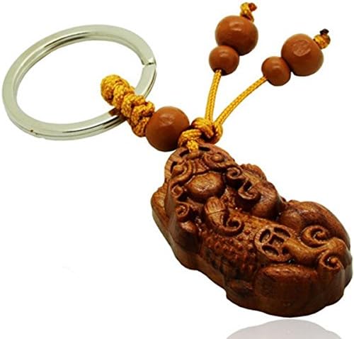 Feng Shui Handmade Peach Wood Pi Yao Pi Xiu Xie Key Ring Chain Hangin for Wealth