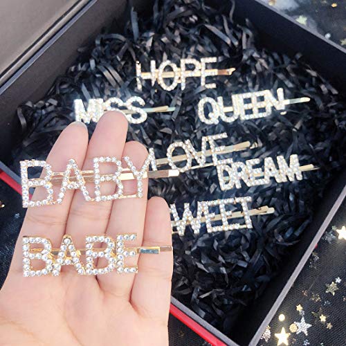 8 PCS Gold Word Letter Hair Clip Hair Pins Sparkling Bling Crystal Rhinestones Barrettes Metal Alligator Bobby Hairpins Handmade Hair Jewelry