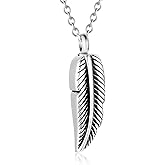 Feather Urn Pendant Necklace for Ashes Stainless Steel Memorial Jewelry Birds Feather Design Urn Necklace for Women Men Cremation Jewelry Keepsake Urn Necklace