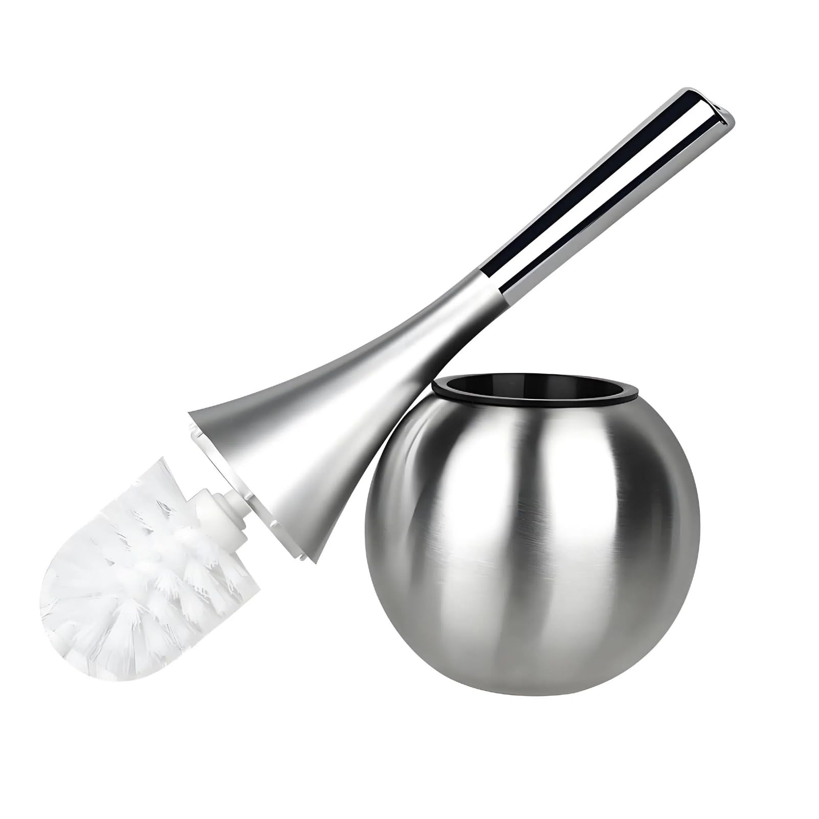 Creative Bathroom Toilet Scrub Cleaning Brush Holder Set with Stainless Steel Base (Silver)