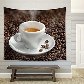 Coffee and Coffee Beans - Fabric Tapestry, Home Decor - 51x60 inches