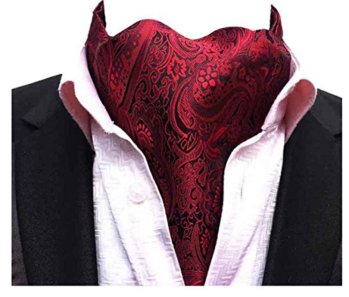 MOHSLEE Men's 100% Silk Red Wine Paisley Ascot Woven Cravat Self Ties Neckties - Thumbnail 4