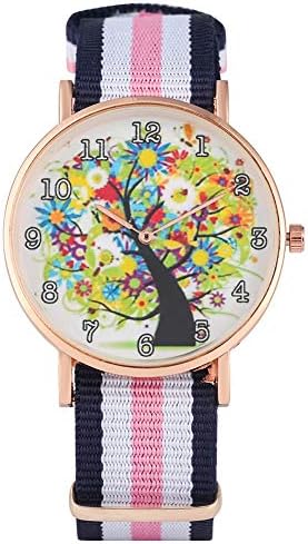 Reviance Elegant Color Tree Pattern Quartz Watch for Woman, Camouflage White Dial White Arabic Digital Watches for Girl, Special Mixed Color Nylon Strap Wristwatch for Lady