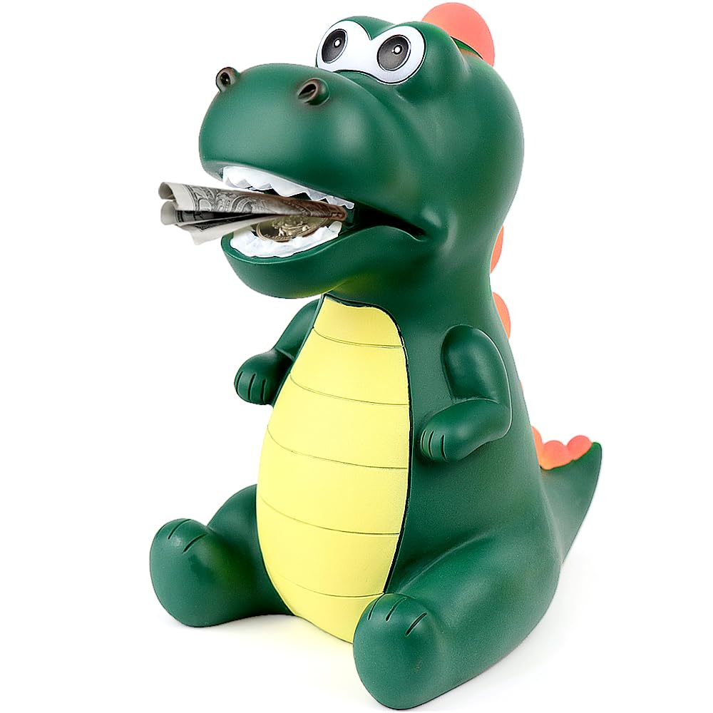 Lakpopya Dinosaur Money Box for Kids, Big Dinosaur Money Tin for Girls and Boys, PVC Material Piggy Bank, Used for Decorating Children's Room, Gifts, Toys (Green-B)