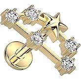 Pierced Owl 18GA Gold Plated 316L Stainless Steel Internally Threaded CZ Crystal Zodiac Constellation Flat Back Stud