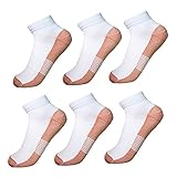 6 Pairs Copper Antibacterial Athletic Ankle Sport Socks For Men and Women (S/M, WHITE)