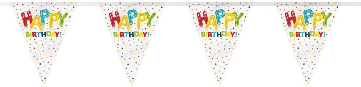 Vibrant Happy Balloon Birthday Flag Banner (365cm) - Premium Colorful Plastic Party Decor - Perfect for Memorable Celebrations - 1 Pc