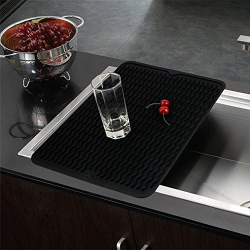 Neodot Silicone Dish Drying Mat Hangable Draining Mat for Kitchen Counter 16 x 12 Inch Large Non Slip Heat Resistant 240℃ ( Black &amp; Red )