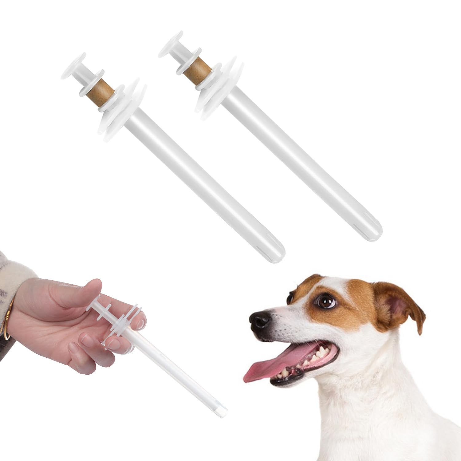 Bohue 2Pcs Pet Pill Feeder Small Cats Dogs Pet Plastic Pill Dispenser Handy Durable Pet Medicine Feeder Syringe Pusher Medical Tablets Feeding Tool