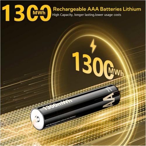 Cuorvag Rechargeable Batteries with Charger, 4 AA 3700mWh + 4 AAA 1300mWh 1.5V Lithium Battery Set, AA AAA Battery Charger, 8-Slot Type-C Charging Case, 1300+ Cycles