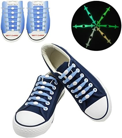 SENT CHARM No Tie Luminous Silicone Shoelace Glow in the Dark for Adult Kids Party Gift (Blue)