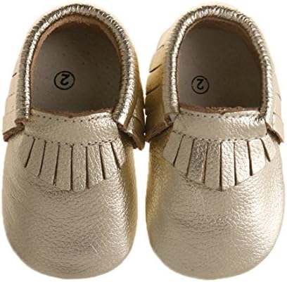 Pidoli Baby Girls Genuine Leather Soft Sole Moccasins Infant Toddler (3 13cm 5.11", Gold)