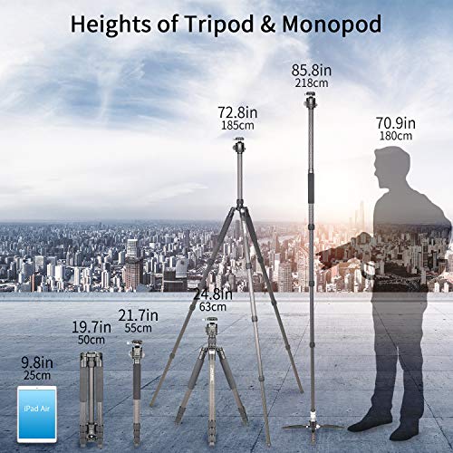 73" Carbon Fiber Ball Head Tripod Monopod with 44mm Low Profile Ballhead INNOREL RT-85C Professional DSLR Camera Tripod 32mm Leg Tube Ultra Stable Max Load 55lbs/25kg