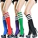Angelina cotton REFEREE Knee High Socks, Bright Colors with White Stripes, #2539CS_Purple