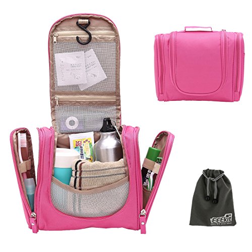 EEEKit Premium Multi function Portable Travel Bathroom Toiletry Compartment Organizer Carry Bag Case Storage Essentail Makeup Cosmetics Kit Box(Hot Pink)
