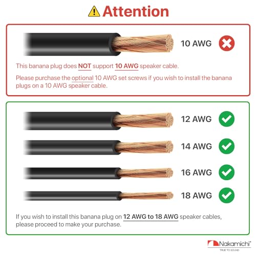 Nakamichi Excel Series 24k Gold Plated Banana Plug 12 AWG - 18 AWG Gauge Size 4mm for Speakers Amplifier Hi-Fi AV Receiver Stereo Home Theatre Radio Audio Wire Cable Screw Connector 8 Pcs (4-Pairs)