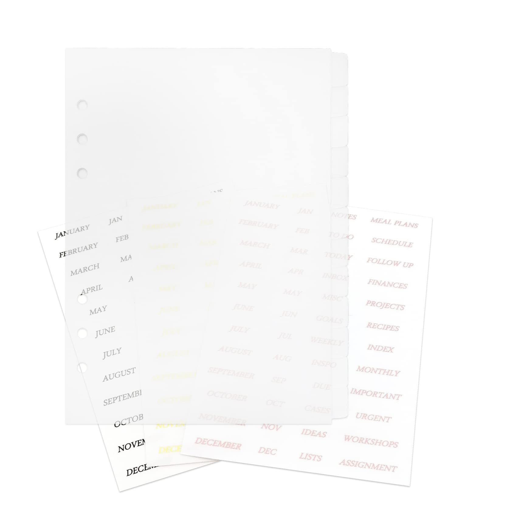 Index Tabs for A5/A6 6-Holes Cover Round Ring View Binder File Folder Loose Leaf Sheet Protectors Binder Cover Protector (12 PP Transparent, A5/21cm*15cm/8.5 Inch)