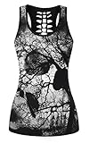 Nawoshow Women's 3D Skull Print Hollow Out T-shirt Sleeveless Tank Top Vest