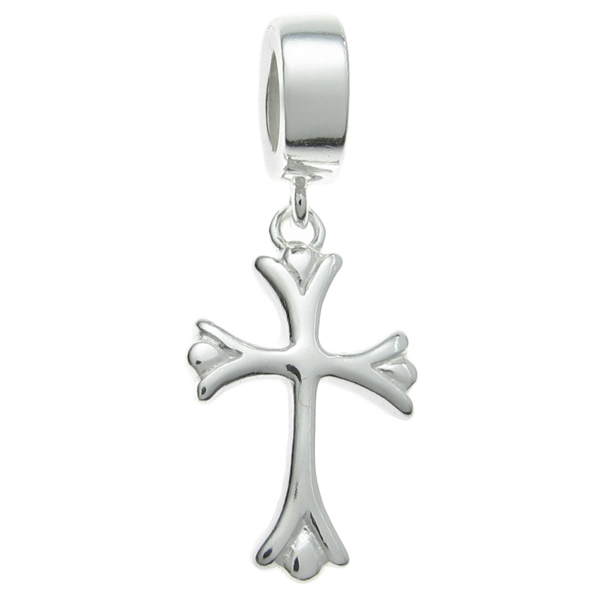 Queenberry Sterling Silver Christian Cross European Style Dangle Bead Charm