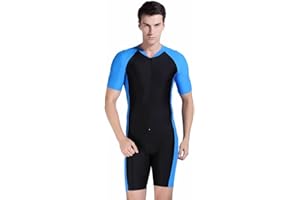 BIKMAN Sun Protection Swimsuit for Men Short Sleeve Rash Guard One-Piece Swim Surfing Suit