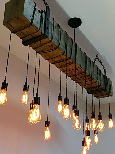 Reclaimed Barn Beam Light Fixture With Edison Bulb Wrapped Lights