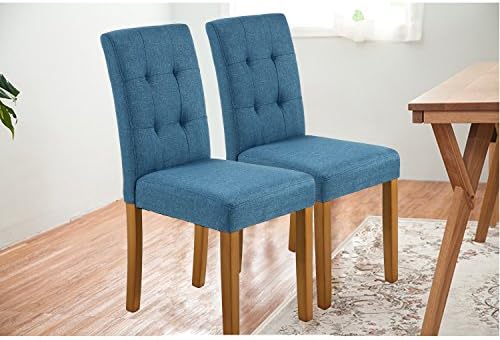 LSSPAID Classic Fabric Parson Dining Chairs with Solid Wood Legs,Set of 2(Blue)