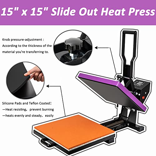 Slide Out Heat Press 15x15 Heat Press Machine with Digital Controller